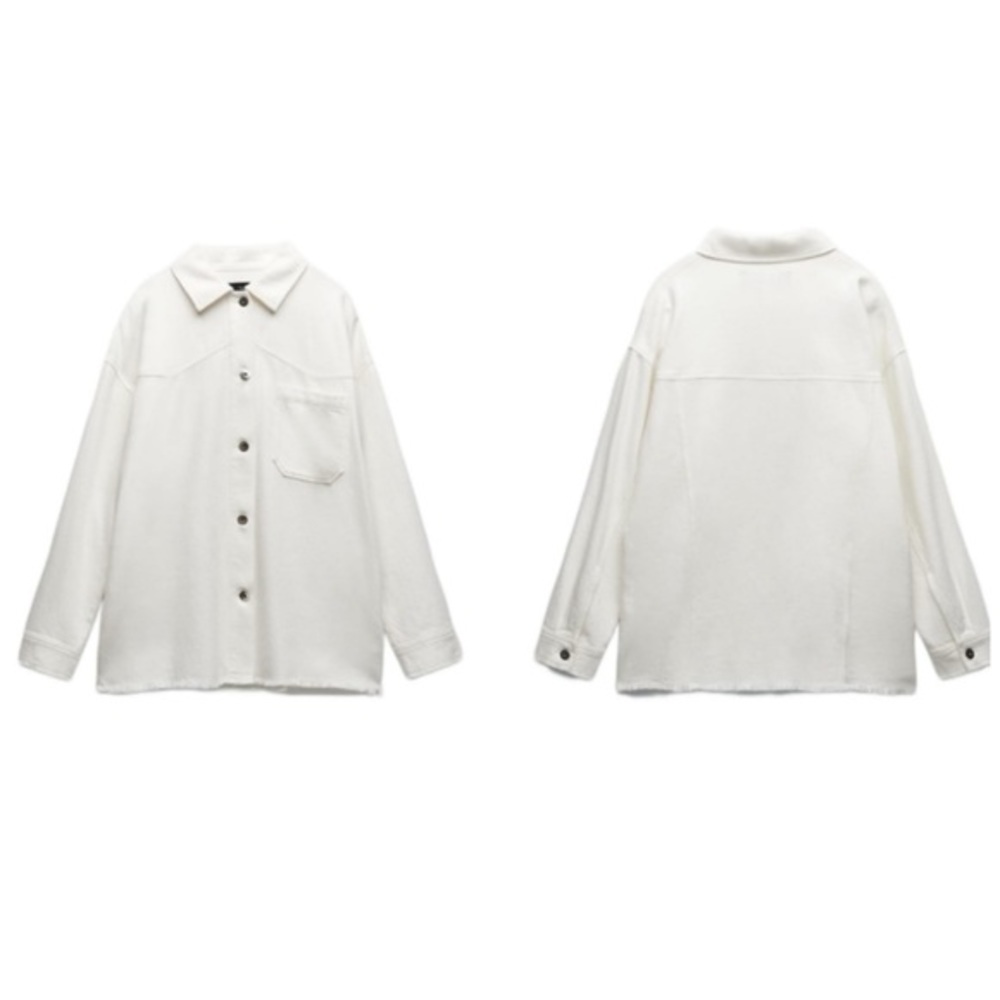 (NWOT) Zara Frayed Hem Cotton Overshirt Shirt Jacket in White